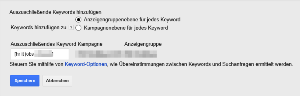 Keywords ausschliessen in Google AdWords